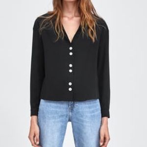 Black with white/contrasting button up blouse